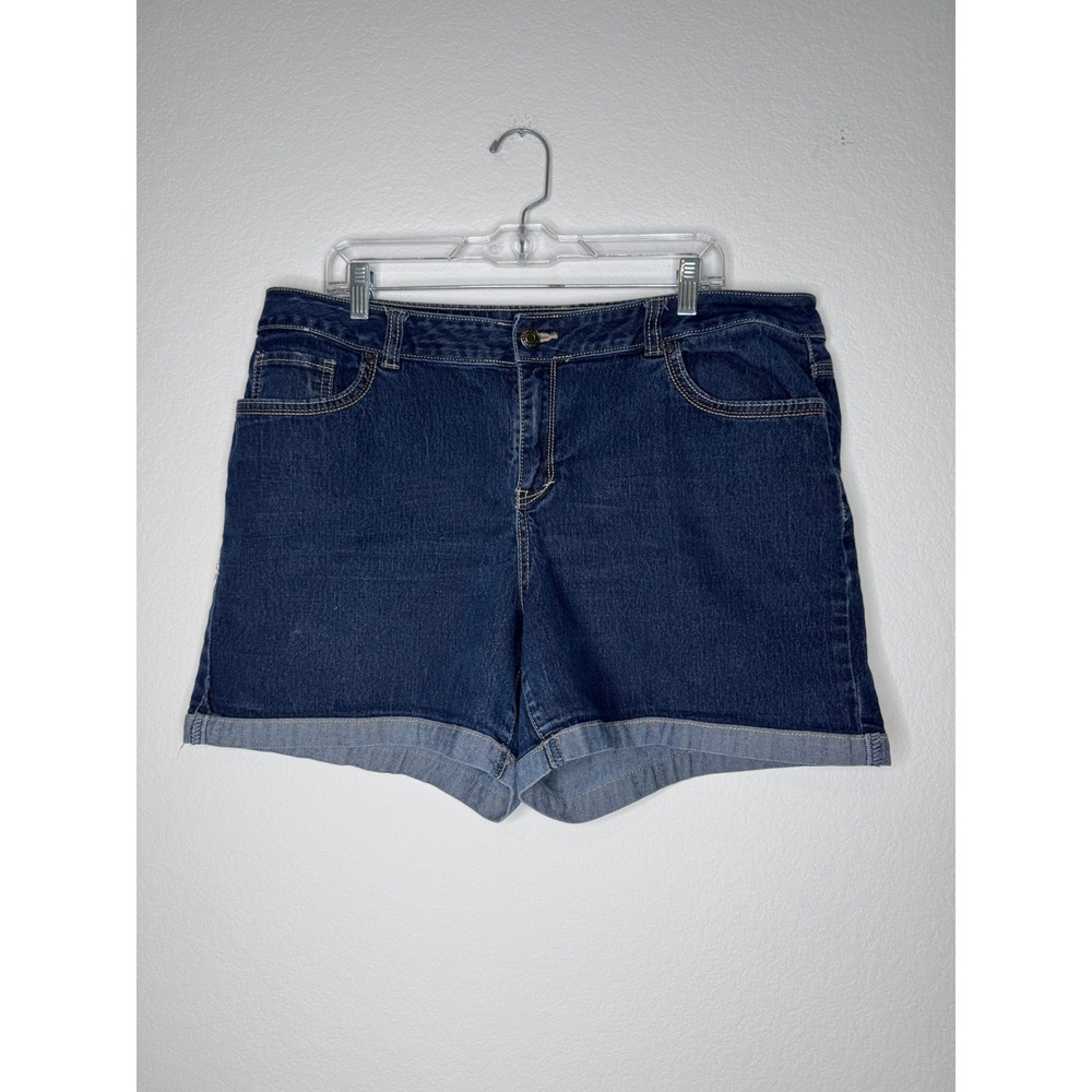 Cato Woman Dark Wash Denim Cuffed Shorts Plus Size 20W Blue‎ Embroidered Pockets